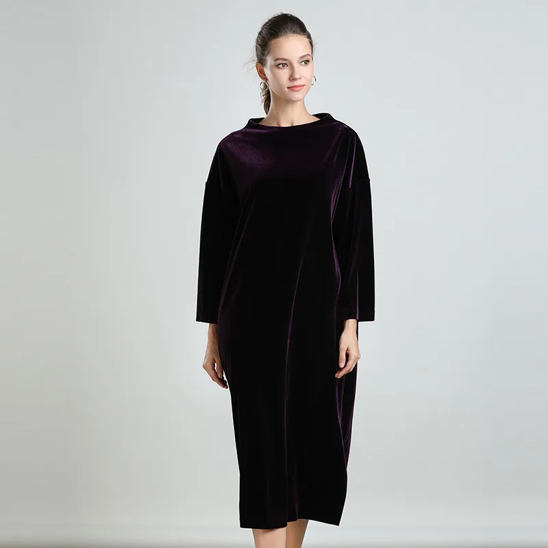 2024 Winter Women Long Sleeve half turtleneck Velvet Dress Autunm Elegant vintage velour dress Vestidos korean fashion dresses