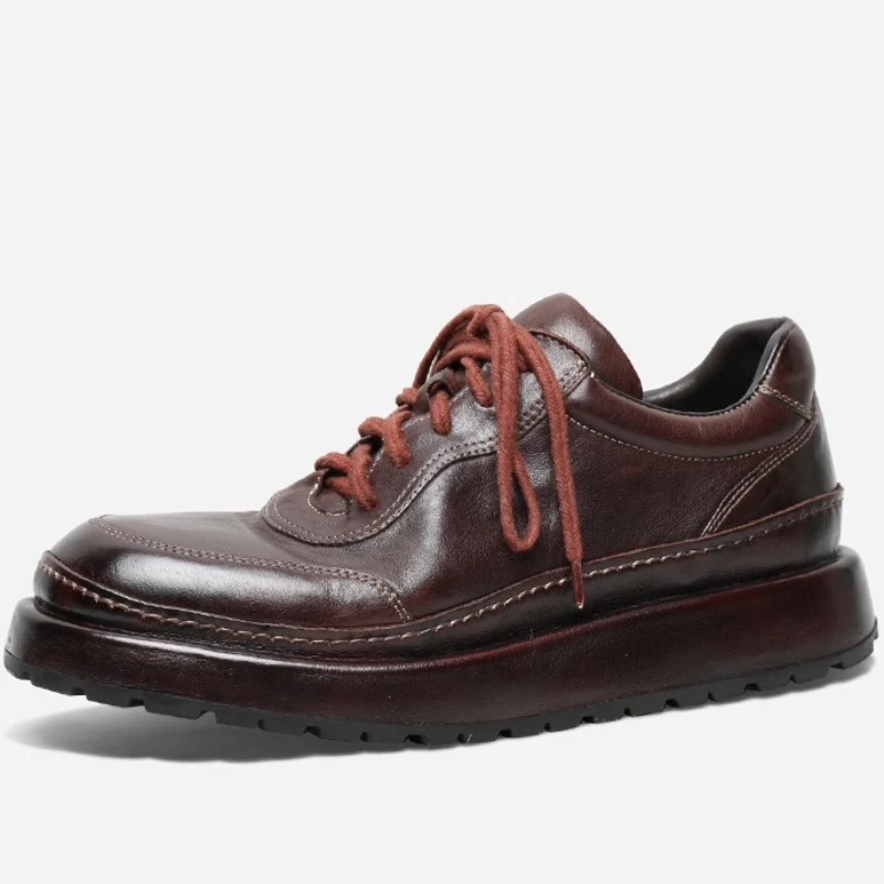

High End Horse Leather Board Shoes for Men's Handmade Casual Daddy Shoes Height Increasing Thick Soled Sports Training Shoes Man