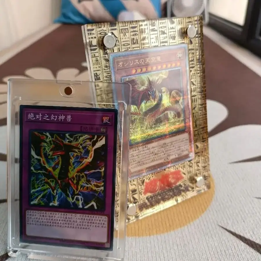 

Yu-Gi-Oh! card display box, mirror gold acrylic card block with stand, magnetic card holder for cards, DIY does not include card