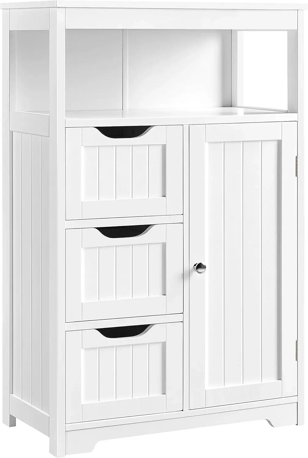 Bathroom Floor Cabinet Wooden Storage Organizer with 1 Door and 3 Drawers, Free-Standing Cupboard for Bathroom/