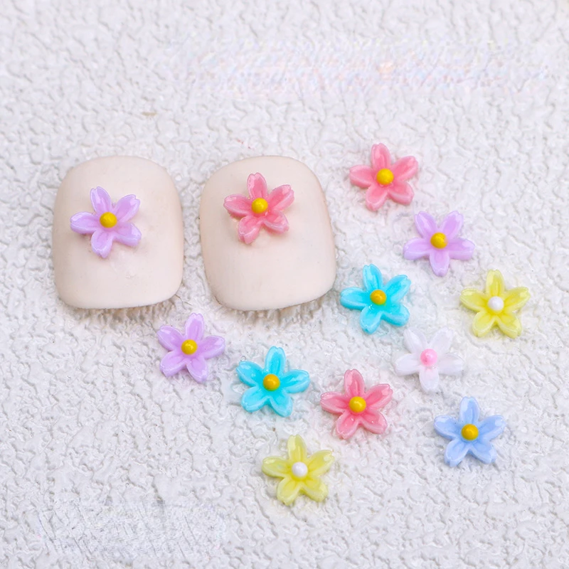 Części do paznokci kwiaty figurki do Manicure stokrotka 3d akcesoria do paznokcie sztuka 7mm pięć płatków kwiatów do dekoracji etui na telefon