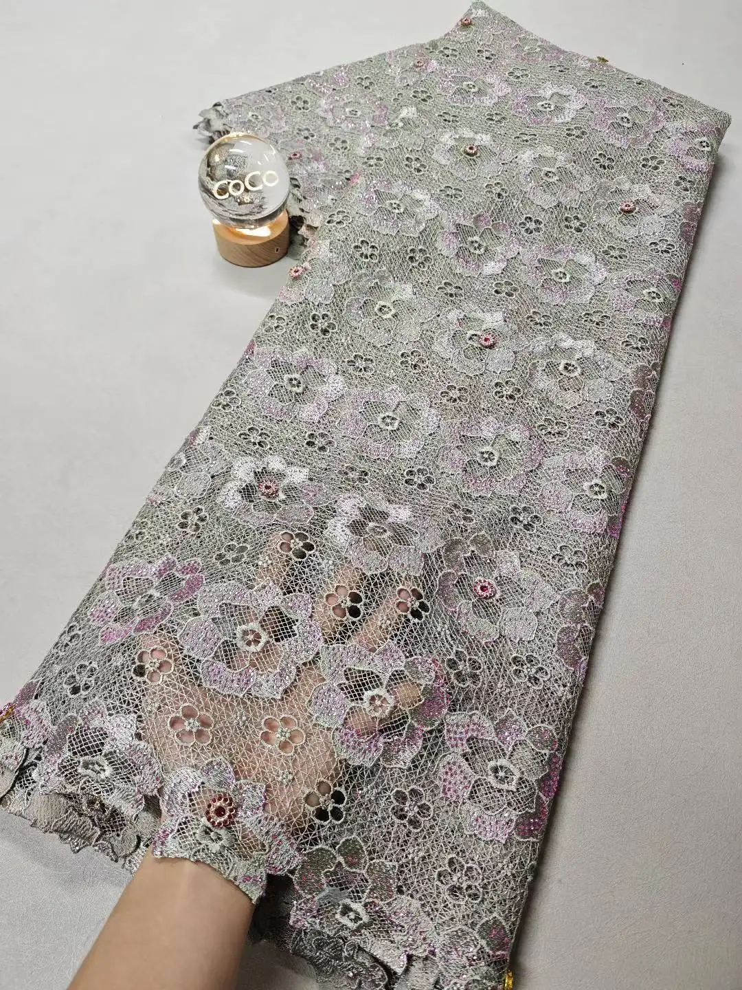 

African Tulle Lace Quilting Fabric,5 Yards White Cotton Fabric by the Meter With Rhinestones, Suitable For Party Dresses Design