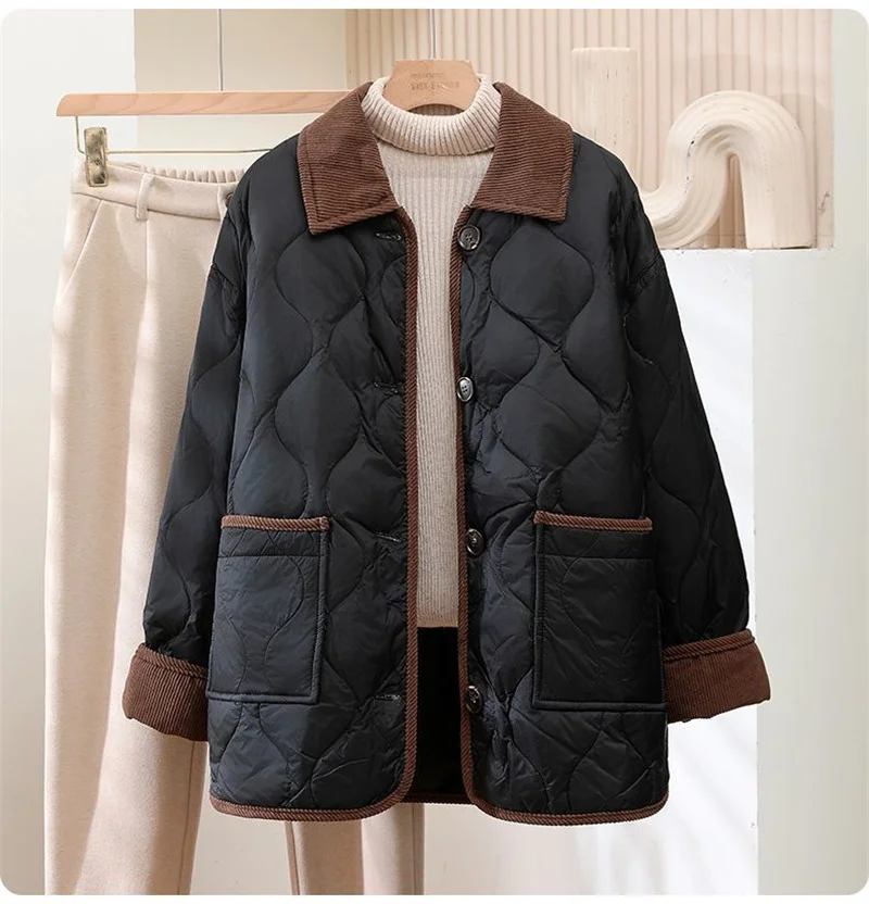 

Lightweight Cotton Clothing For Women In Winter 2025 New Style With A Lapel Corduroy Loose And Versatile Short And Warm Cotton J