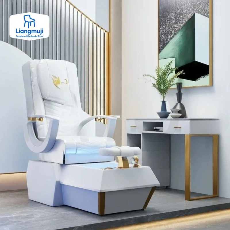 Pediküre-Stuhl, luxuriöse Massage-Fuß-Therapie aus weißem Leder, Spa-Massagestuhl, Pediküre-Rest für Schönheitsmöbel im Nagelstudio