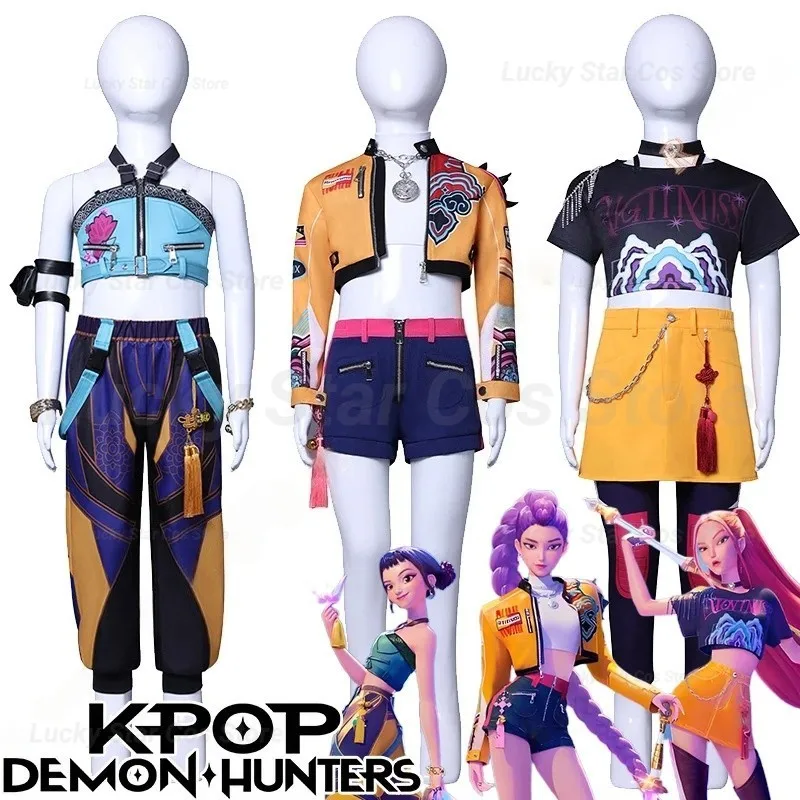 

Kpop Kids for Demon Rumi Zoey Mira Cosplay Huntrix Hunters Costume For Girls Clothes Group Idol Roleplay Halloween Carnival Suit