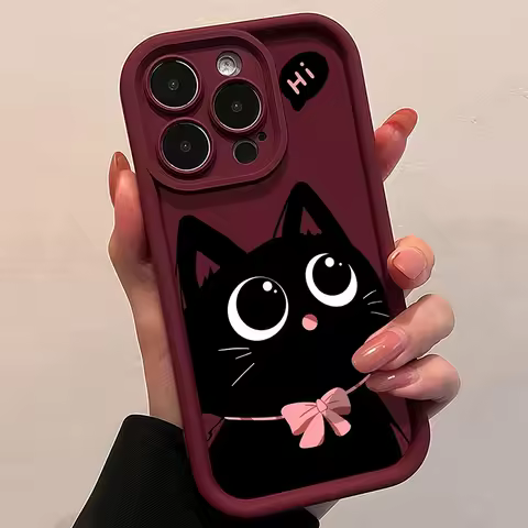 Phone Case For Samsung Galaxy S20 S21 S22 S23 S24 S25 FE Plus Ultra A15 A35 A54 A55 With Cute Red Wine Cat Graphic Back Cover