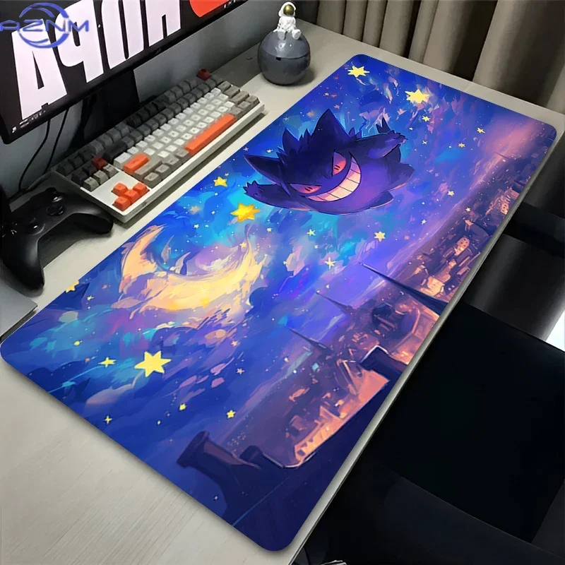 Starry Night Gengar Large Mousepad, Rubber Non Slip Extended Gaming Desk Mat, Anime Cartoon Table Pad for Laptop Office Desktop