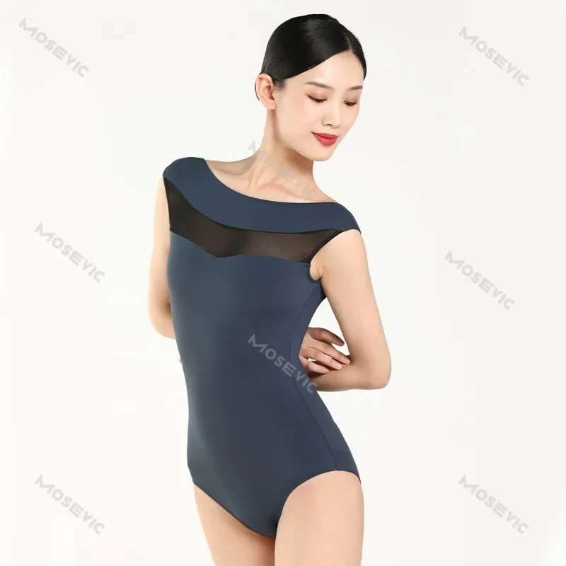 Women Ballet Dance Leotards Ballerina Gymnastics Leotard Bodysuits Mesh Splice Adult Ballet Dance Wear