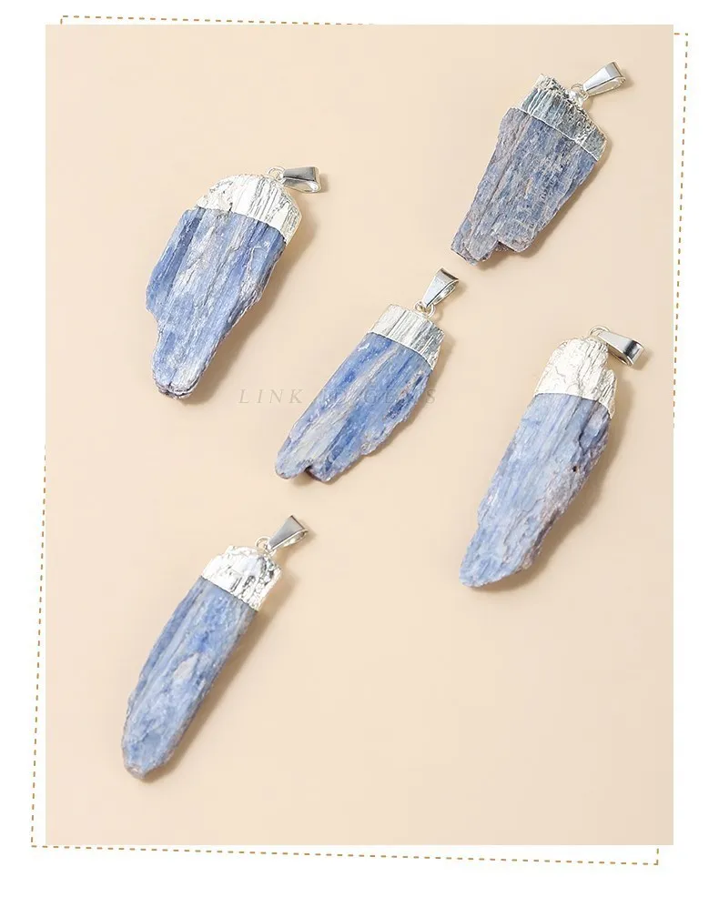 1 Pc Natürliche Raue Blaue Kyanit Stein Lange Anhänger Gold Silber Überzogen Raw Charms Für Schmuck Machen Halskette Zubehör Erkenntnisse – Detail 7