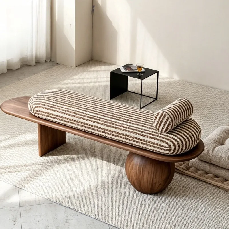 medieval style home shoe change stool, home light luxury bedroom bedside stool, designer solid wood sofa stool, Chinese bench