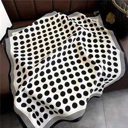 Luxury Black White Polka Dot Square Scarf Elegant Style Thin Silky Neck Scarf Casual Decorative Hairband For Women