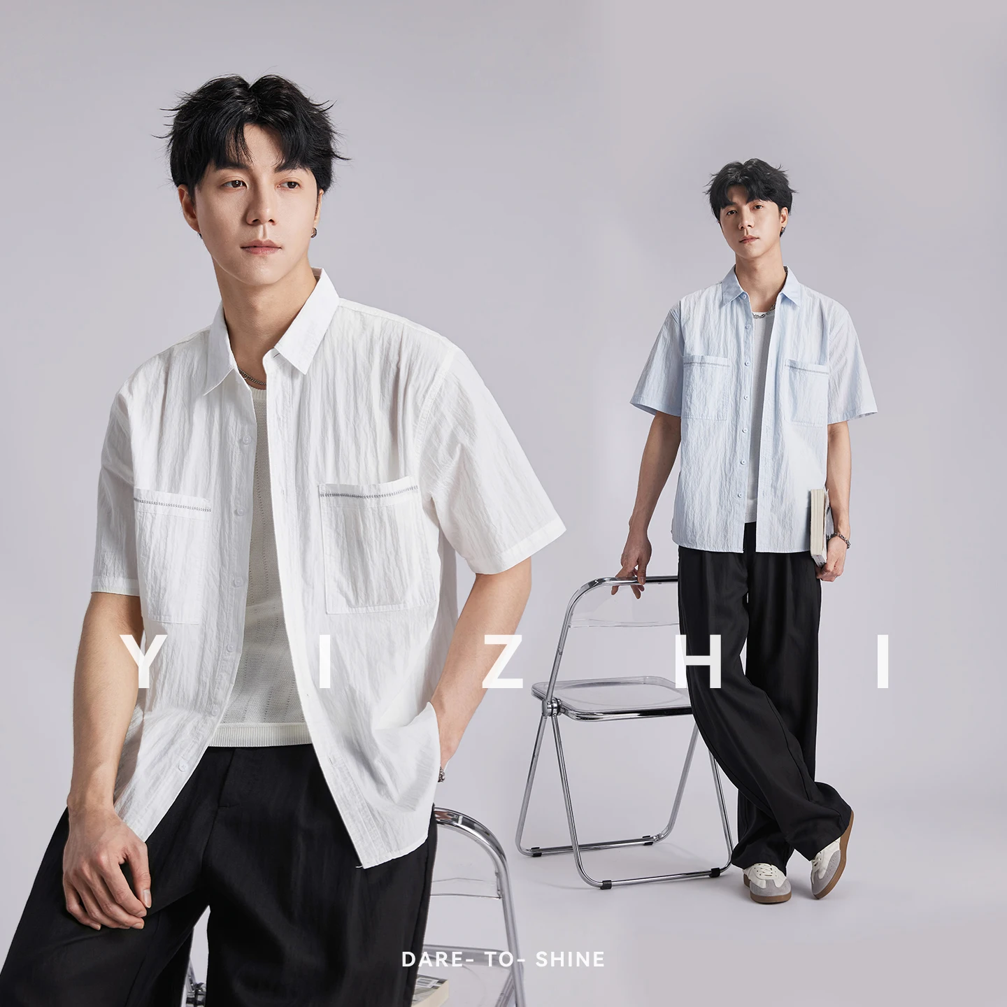 

Fashion Men's Solid Color Thin Short Sleeve Shirt 2026 Summer Lapel Loose Trendy Casual Cardigan Tops