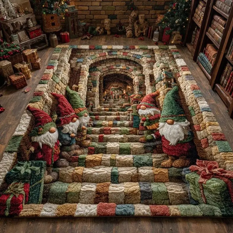 VIKAMA 2D Visual Effect Dwarf Goblin Christmas Rug Non Slip Living Room Carpet Washable Bedroom Bedside Cozy Festive Home Decor
