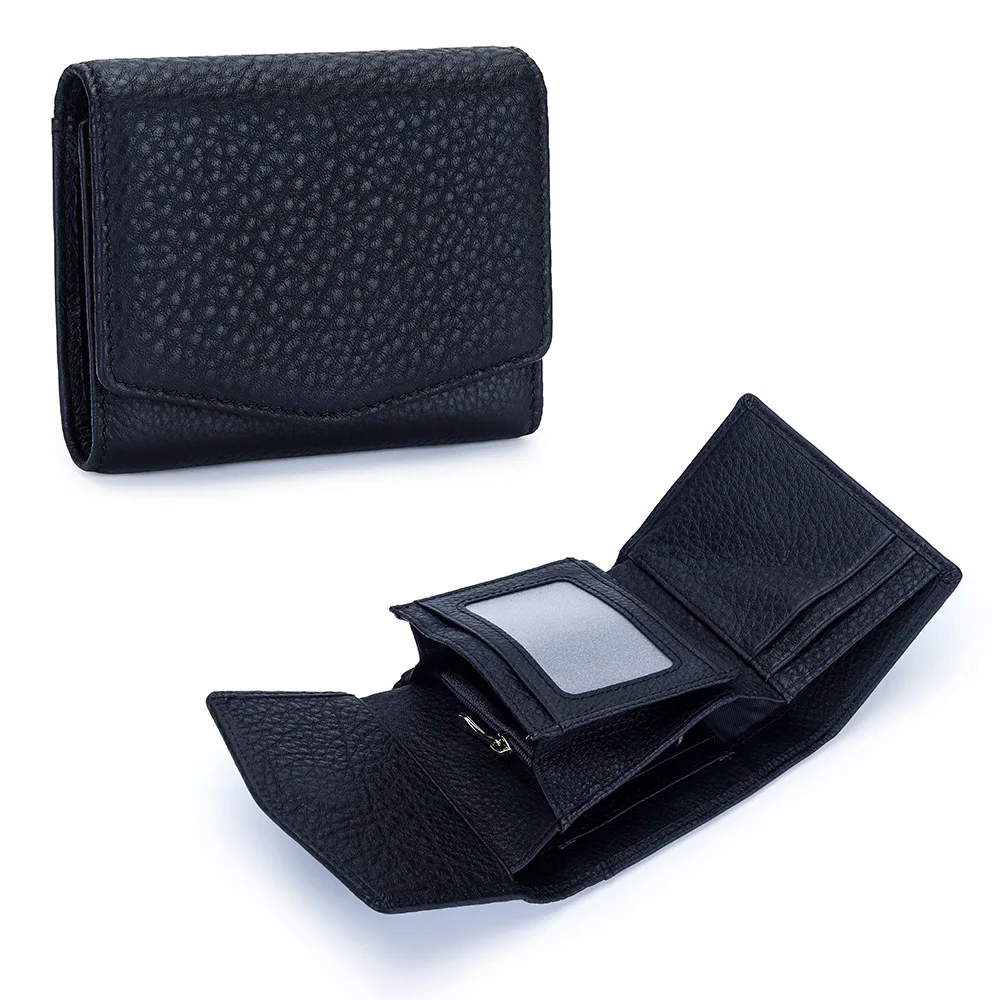 Genuine Leather Short Folding Small Wallet for Women's New Top Layer Cowhide  Three Fold Wallet Multifunctional Short Clip