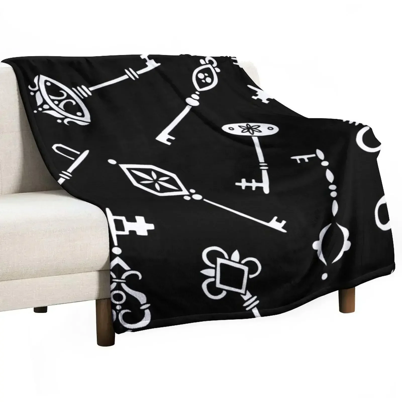 

Skeleton Keys || Black and White Palette || Lock and Key Throw Blanket Blankets For Baby Decoratives Single Blankets