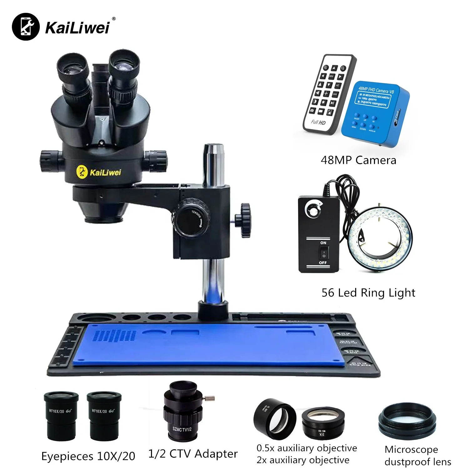 Professional 48MP camera HD mobile phone repair tool continuous synchronous zoom microscope 3.5-90x equipment