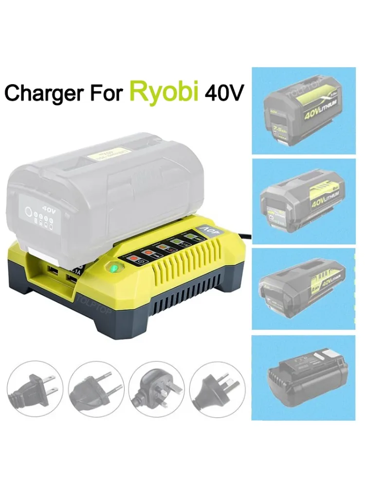 OP401 Lithium-Ion Battery Charger for Ryobi 40V Li-ion Battery OP4050A OP4015 OP4026 OP4030 OP4040 OP4050 OP400A OP403A ZROP401