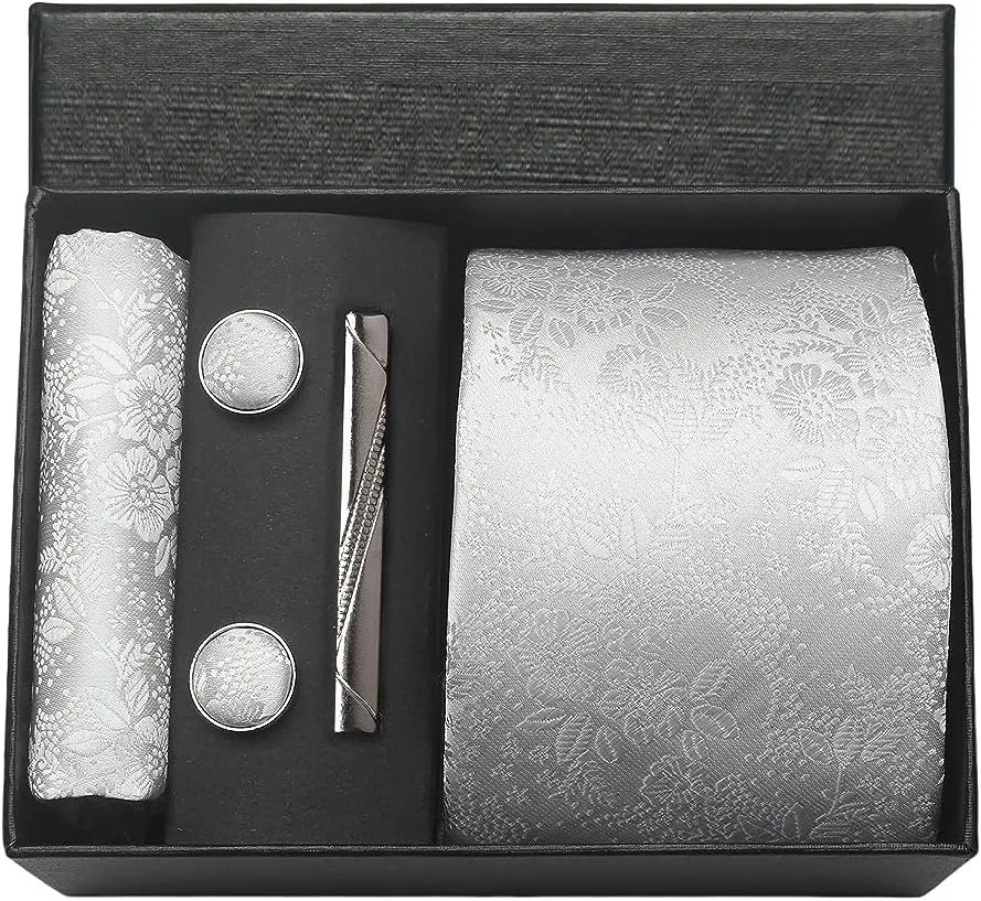 100 % Seide Marke Krawatte Taschentuch Manschettenknopf Set für Männer Krawatte Urlaub Geschenkbox Blau Gold Anzug Zubehör Passend für den Arbeitsplatz Urlaub – Detail 19