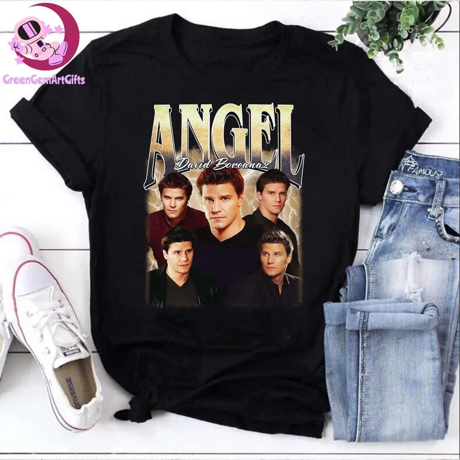 Vintage David Boreanaz Angel Bootleg T Shirt 90s Y2K Style Buffy Vampire Slayer Buffyverse Fan Retro  vintage Washed Stylish