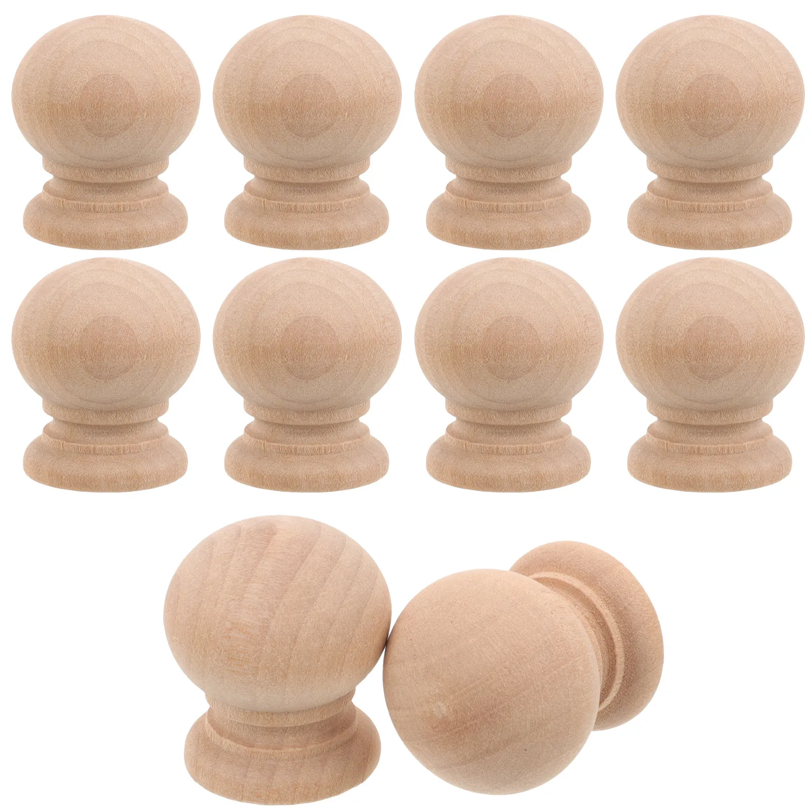 

10pcs Wooden Cabinet Handles Solid Wood Door Knobs Drawer Pulls Single Hole White Unpainted Durable Furniture Hardware