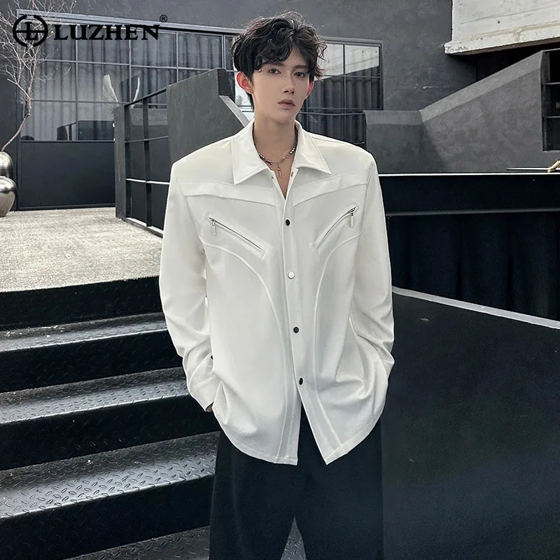 

LUZHEN 2025 Autumn New Solid Color Long Sleeve Shirt Men's High Quality Elegant Shoulder Pad Casual Tops Handsome Clothes JY4181