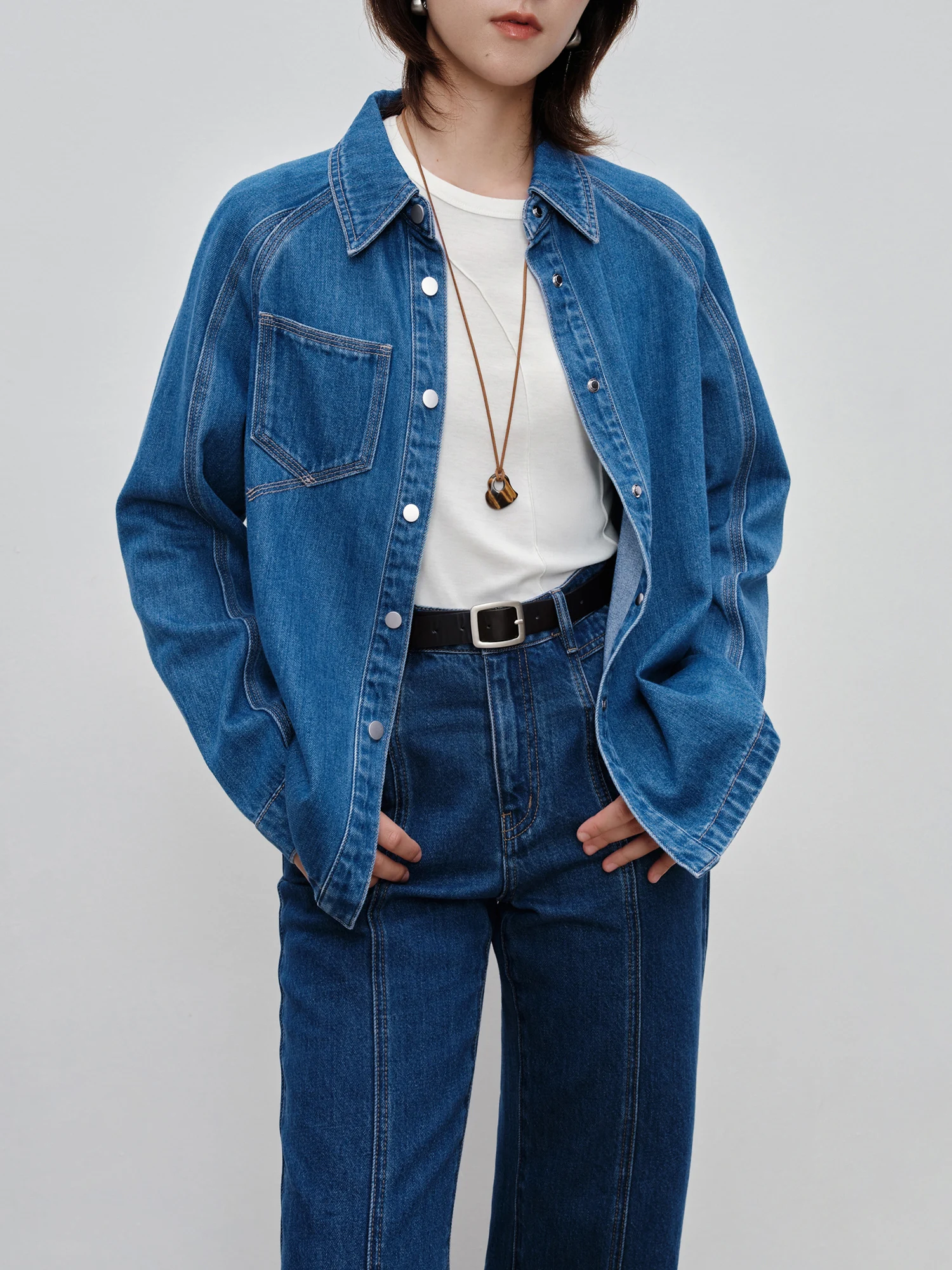 ZIQIAO Casual Versatile Denim Shirt Women\'s Long Sleeve 2024 Spring Autumn New Loose Denim Blue Jacket Fashion Top 24ZQ93018