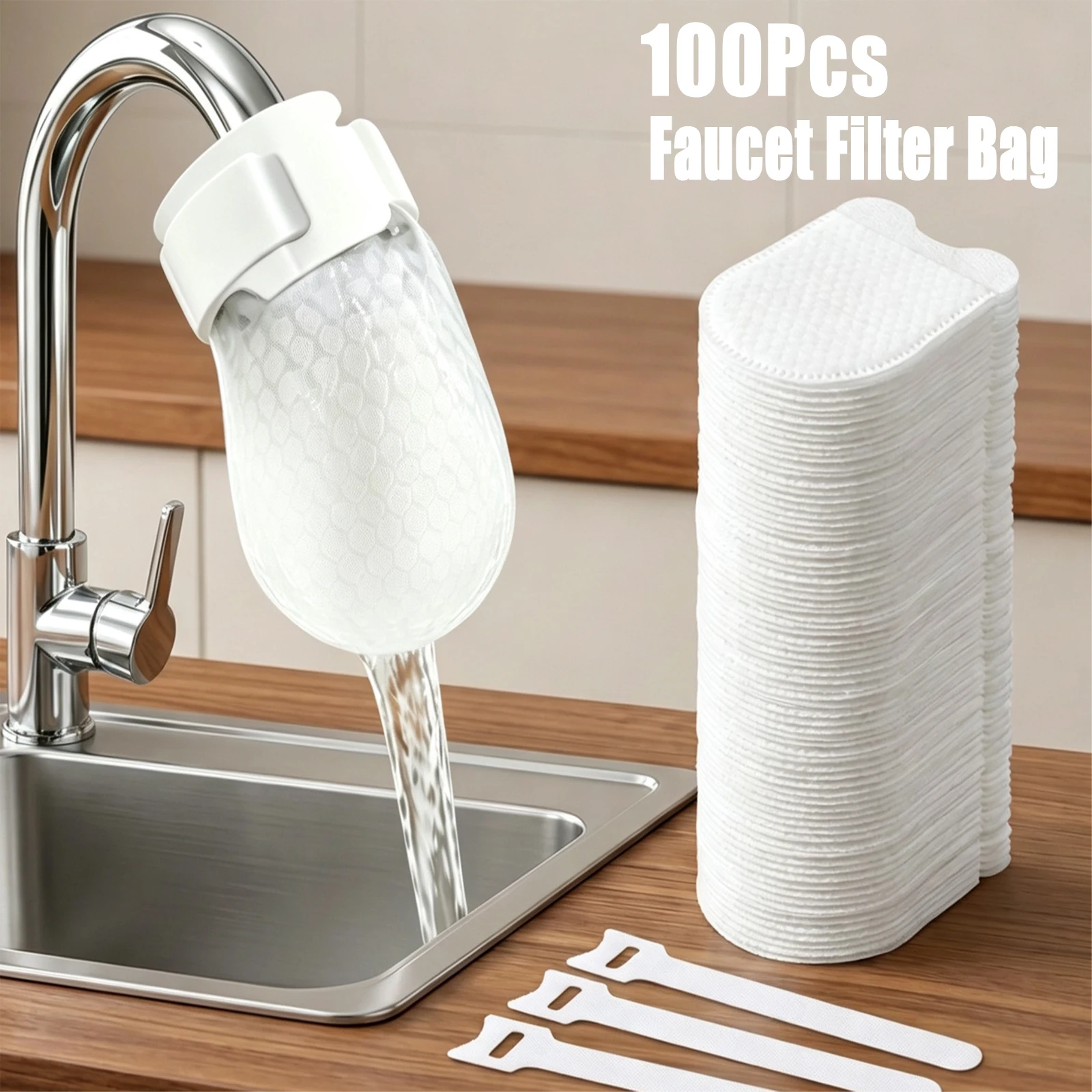 100Pcs Faucet Filter Cotton Anti-splash Removes Sand Filters With Cable Tie Water Purification Socks For Tap Water Rust Removal