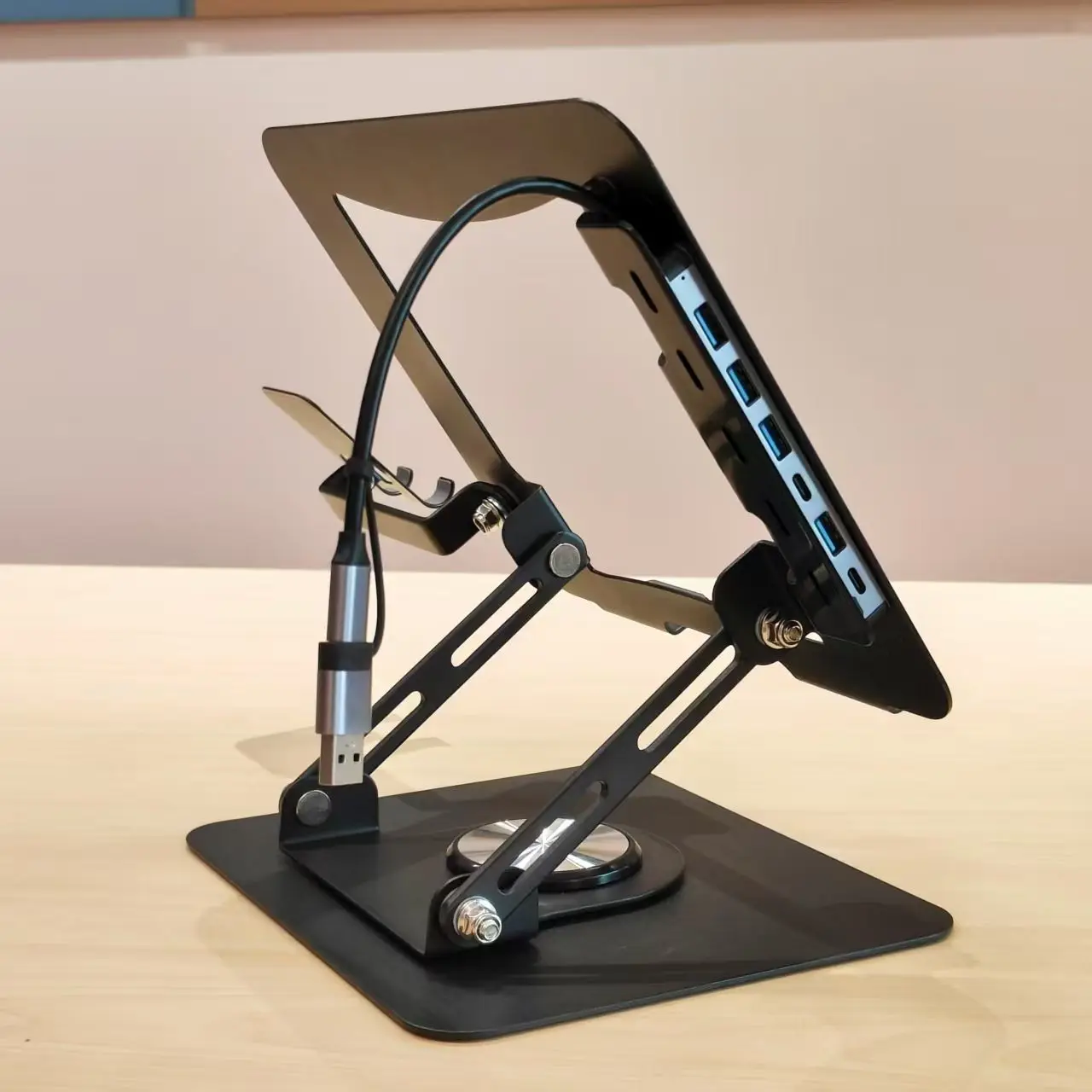 360 rotating metal notebook holder expansion port mobile phone holder three-in-one cooling fan