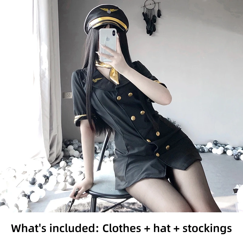 섹시 속옷 섹시 여경 원피스 승무원 유니폼 유혹 세트 코스프레 롤플레잉 L567