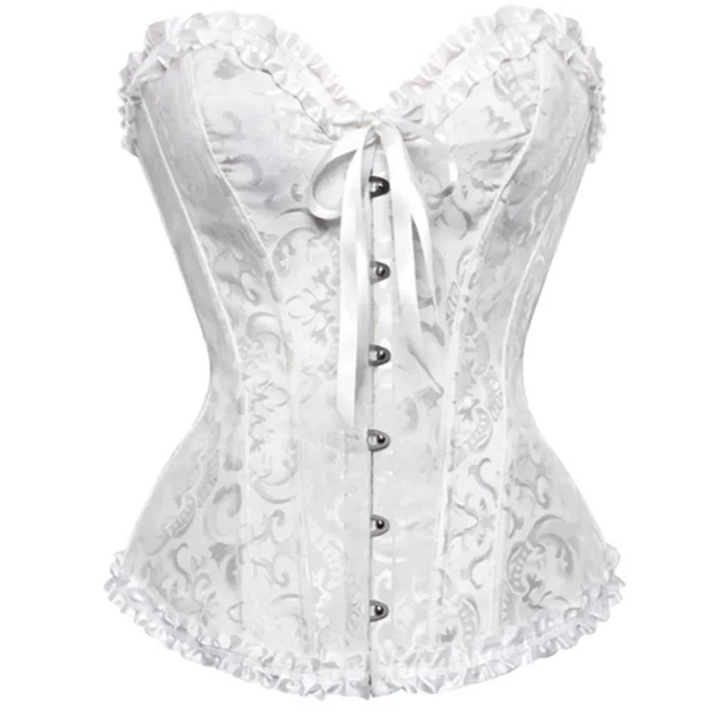 Sexy Bustiers And Corsets Floral Lace Tops For Women Vintage Corset Gothic Overbust Satin Jacquard Corsets