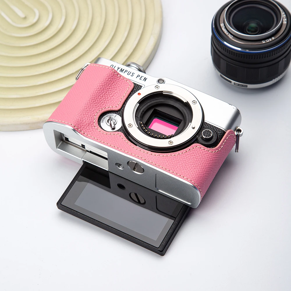 

For OLYMPUS E-P7 EP7 Case EP7 Genuine Leather Half Case EP 7 Handmade Camera Bag Protective Case Wrist Strap Shoulder Straps