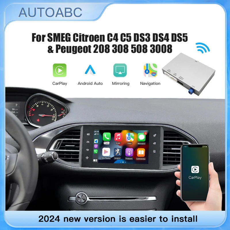 AUTOABC Wireless  Carplay Android auto for Peugeot 208 308 508 3008 Citroën C4 DS3 DS4 DS5 SMEG MRNMultimedia Camera