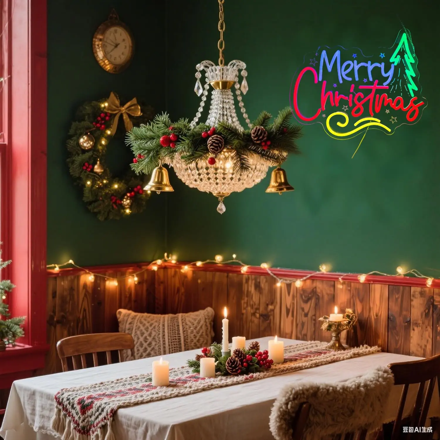 Insegna al neon a forma di albero di Natale verde con scritte LED alimentate tramite USB di buon Natale per decorazioni per la casa per feste di festa