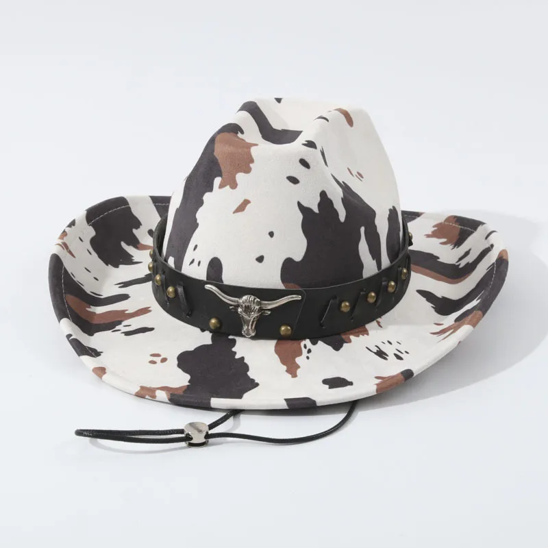 chapeau-de-cowboy-western-en-feutre-camouflage-bord-incurve-avec-logo-tete-de-taureau-et-imprime-vache-chapeau-de-prairie-coupe-vent-avec-cordon