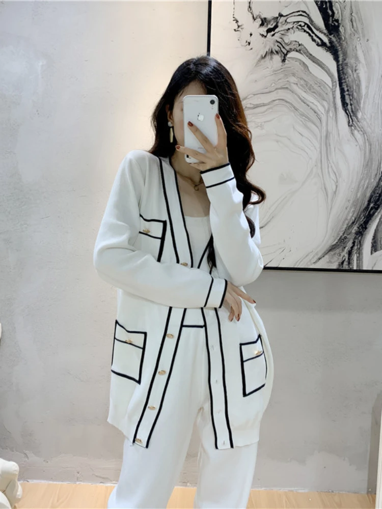 Winter Women Knitted 2 Pieces Set Muslim Lace-up Sweater Top Jacket Cardigan Coat +Knitted Pant 2PCS Suits Warm Outfit 2024