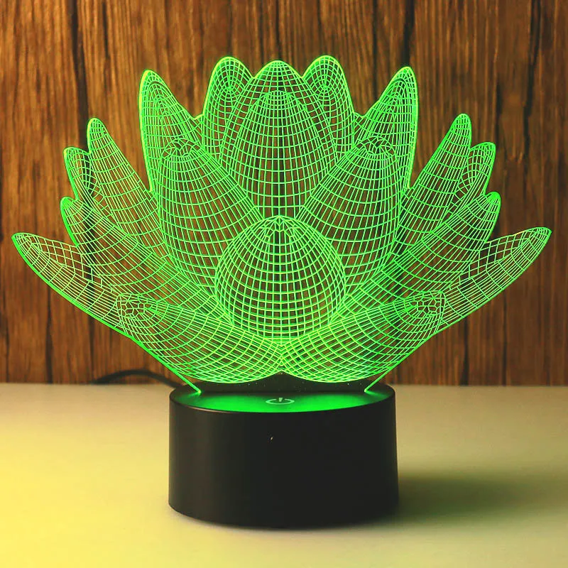 Acrylic 3D Lamp 7 Color Changing LED Night Light USB Lotus Bedroom Bedside Tabe Decoration Creative Gift for Kids Girls Boys