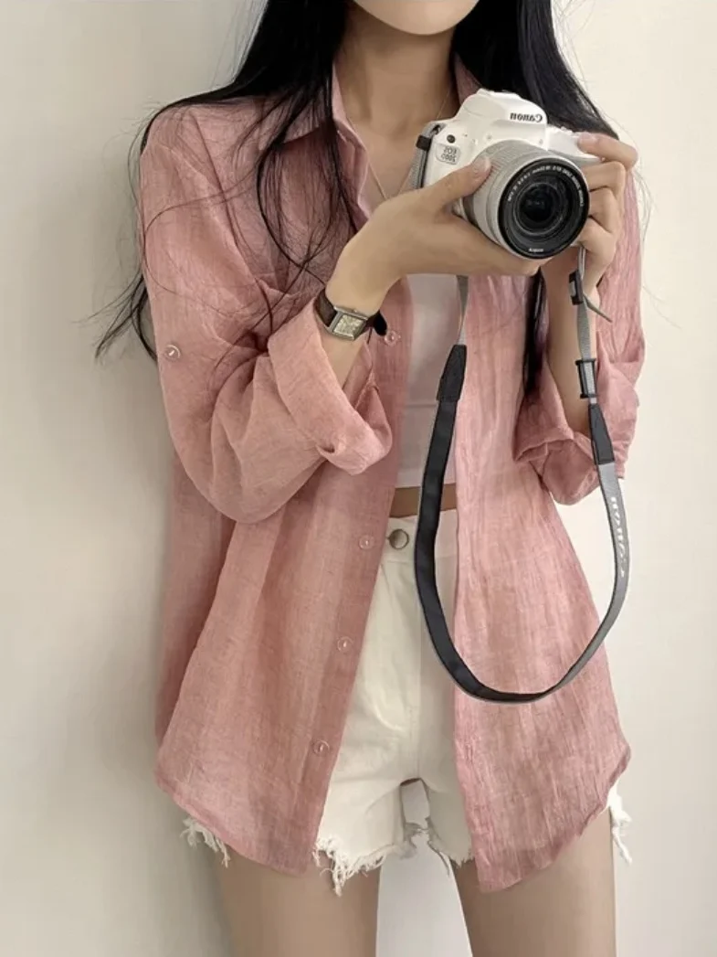 

Chic Summer New Lightweight Long Sve Collared Women's Sun Protection irt Faionable Breathable Fre Sle Loose Fit