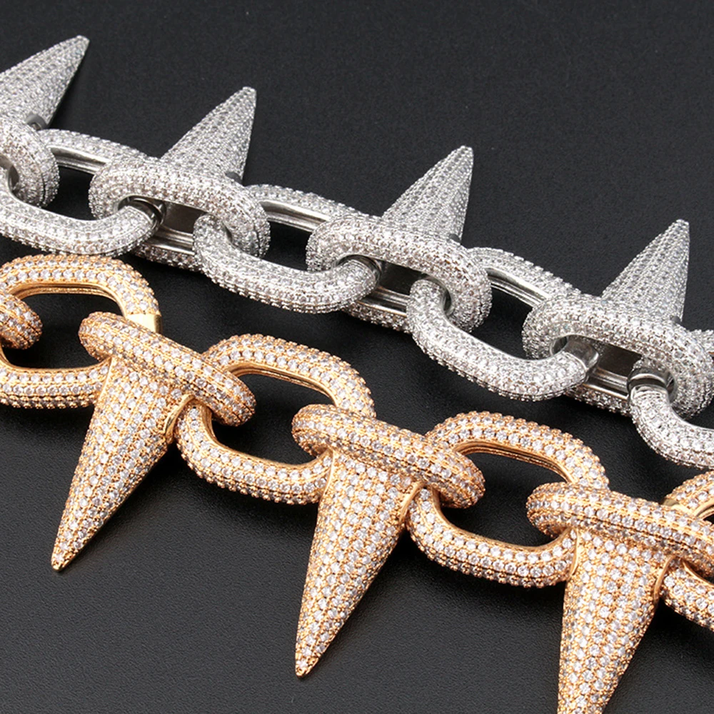31mm Big Thorn Chain Iced Out Cuban Link Chain Necklace Bling AAA Zircon Stone Hip Hop Necklace For Men Women Choker Free Ship