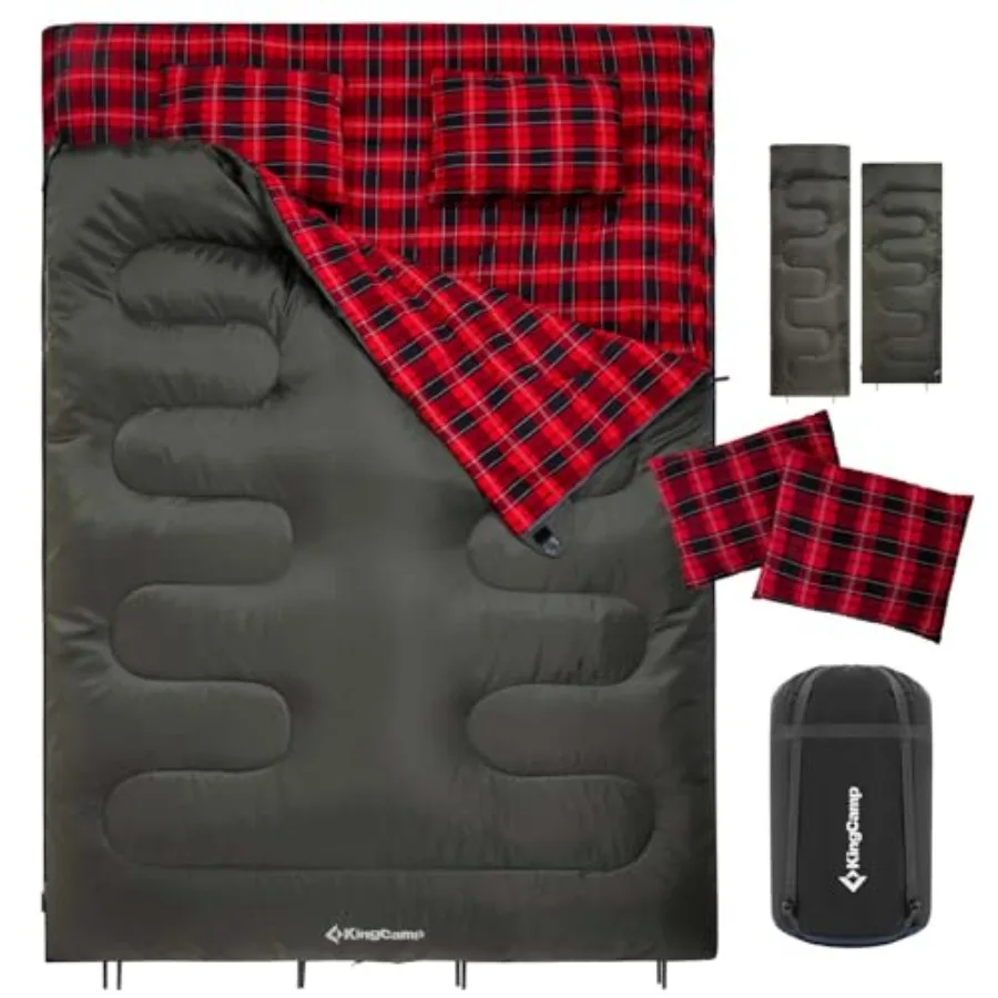 

Double Sleeping Bag for Adults Queen Size 2 Person XXL Flannel Sleeping Bag Waterproof Lightweight Flannel Quilt with 2 Pillows