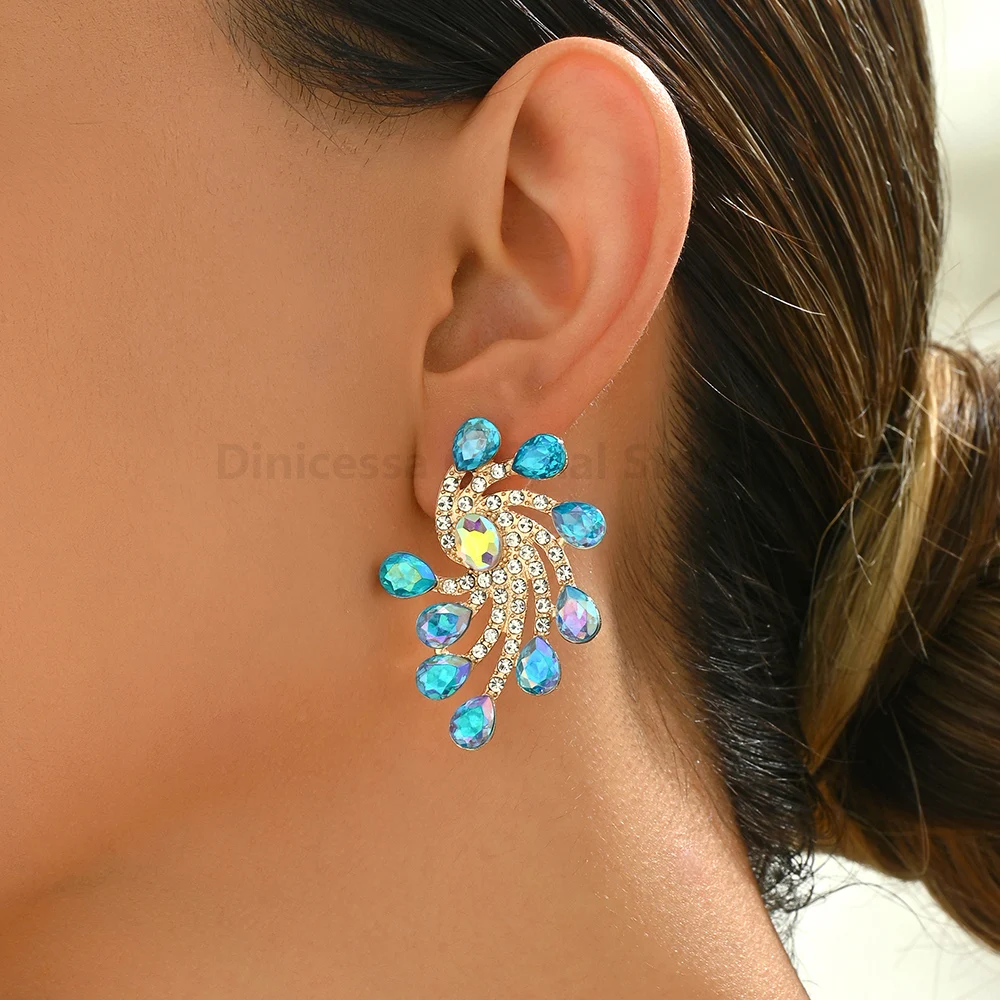 Elegant Irregular Geometric Rhinestone Earrings For Women Trendy Luxury Design Bride Wedding Party Charming Jewelry Accessories
