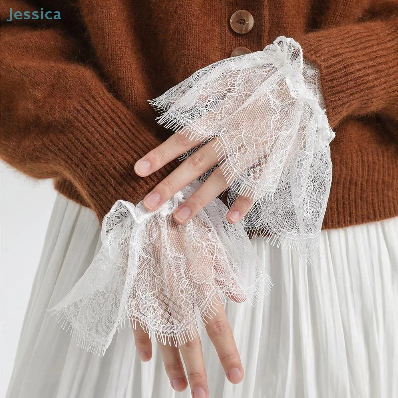 ♥ ♥ ♥ ♥ Polsini pieghettati per abito da sposa con polsini falsi in pizzo staccabile da donna