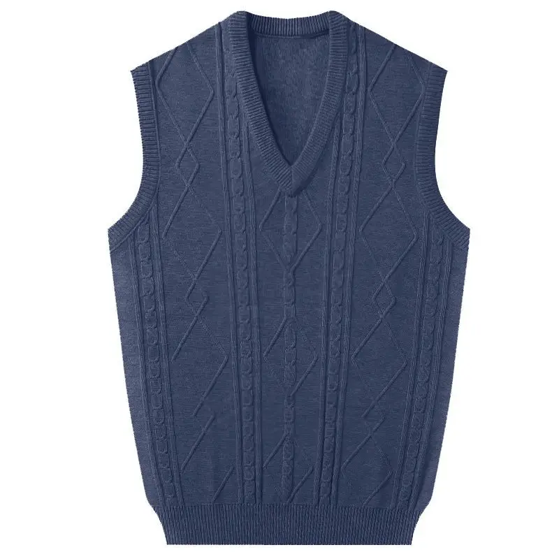 

Толстый вязаный мужской свитер, жилет, однотонный простой пуловер, деловой жаккардовый жилет на осень и зиму