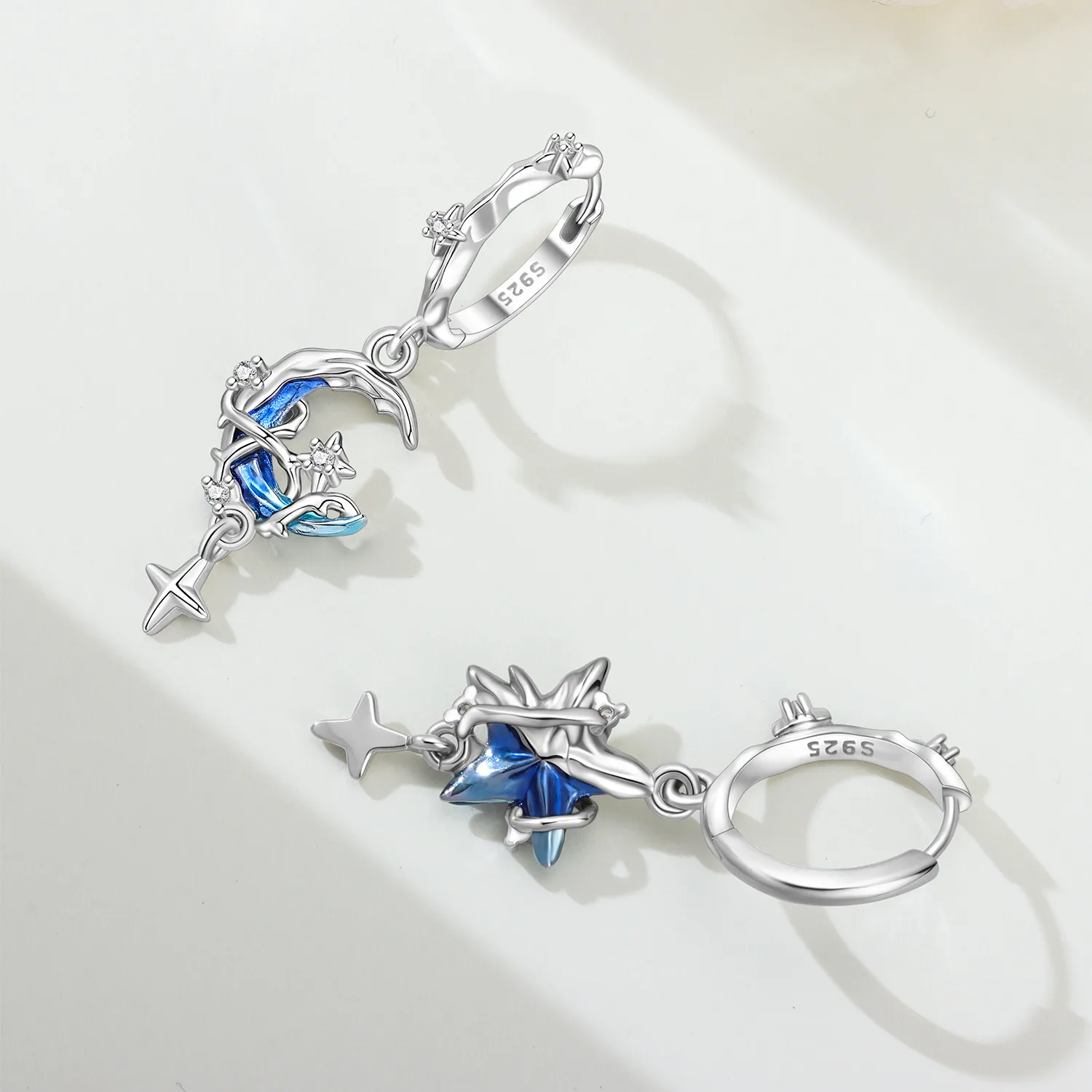 Original 925 Sterling Silber Ohrringe Himmelskundliche Sonne Stern Mond Tropfenohrringe für Frauen Täglicher Geburtstags- Valentinstags-Schmuck Geschenk – Detail 26