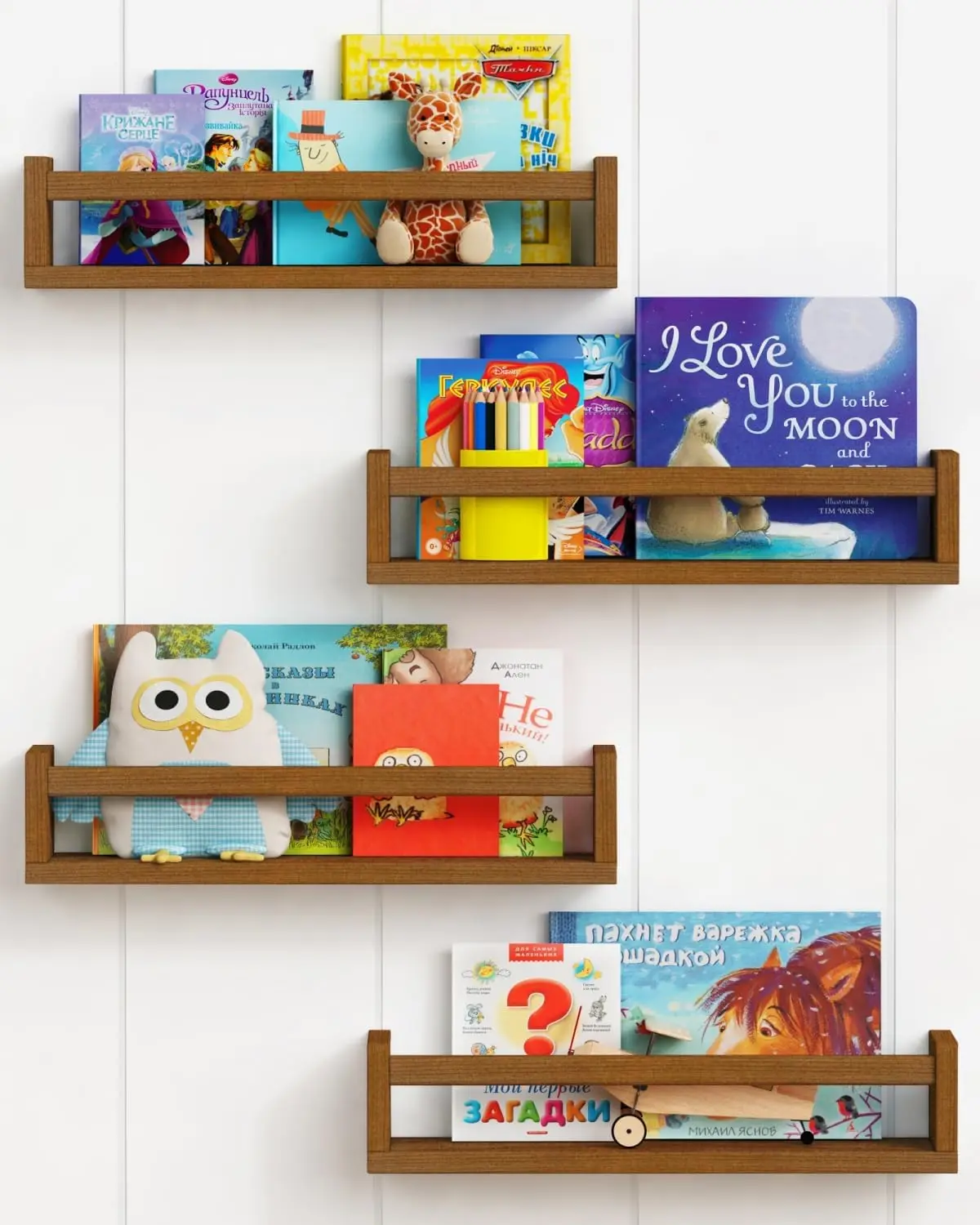 

Walnut Brown Nursery Bookshelf Wall Mt, Wooden Floating Book Shelves for Wall, Nursery Hanging Bookshelves for...