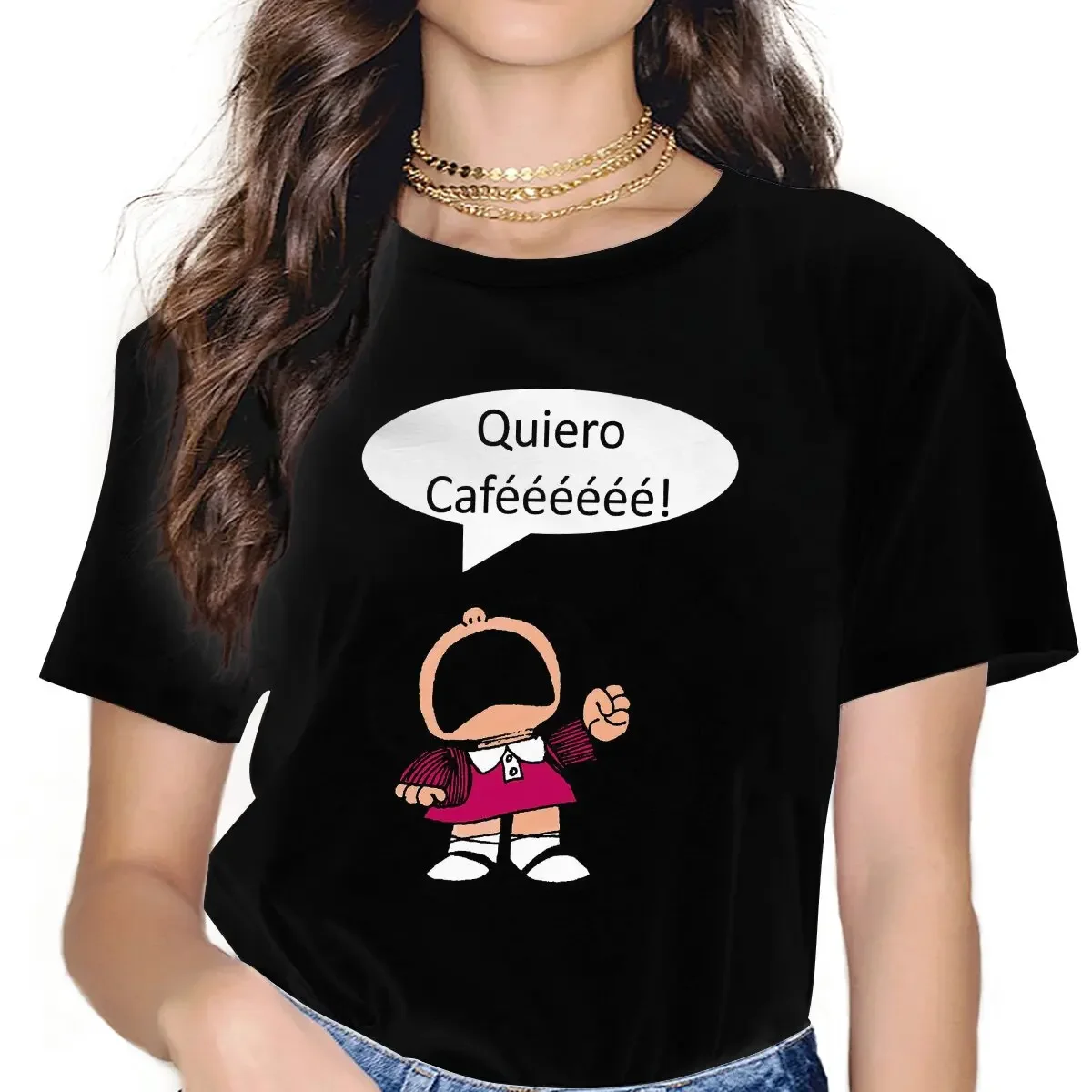 CoffeeCoffee Sweet Girls Women T-Shirt Mafalda Cartoon Blusas Harajuku Casual Short Sleeve Vintage Tops