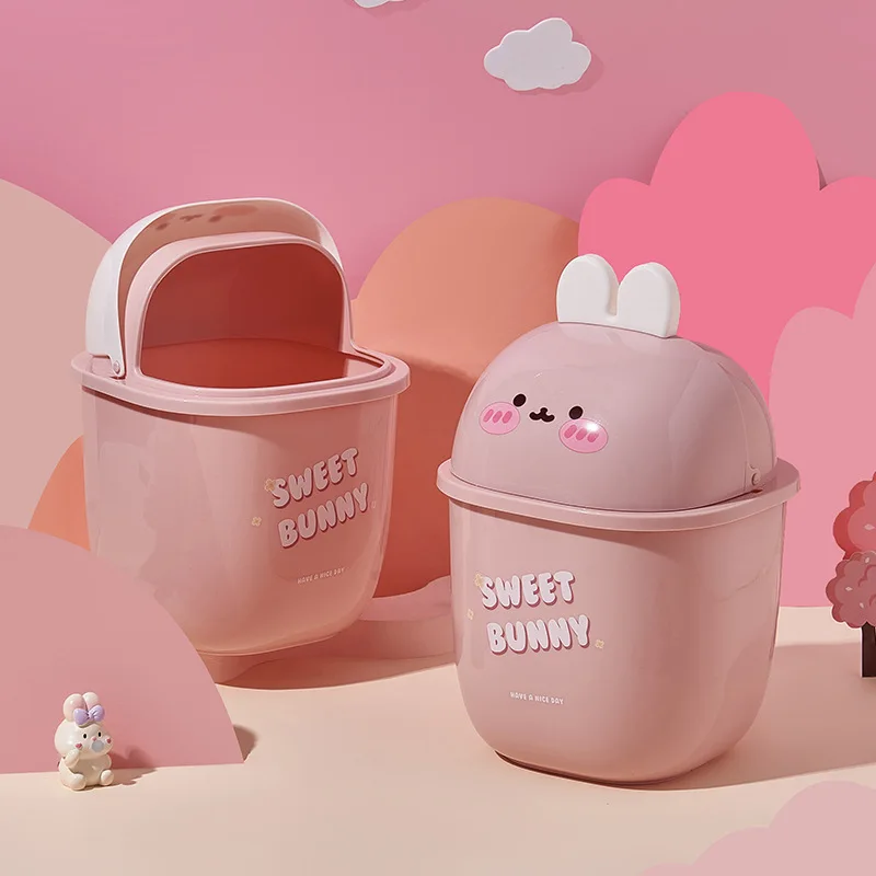 Mini Rabbit Shaped Desktop Cute Trash Can for Office Kitchen Bedroom Wastebasket with Flip Lid Recycle Bin Storage Container