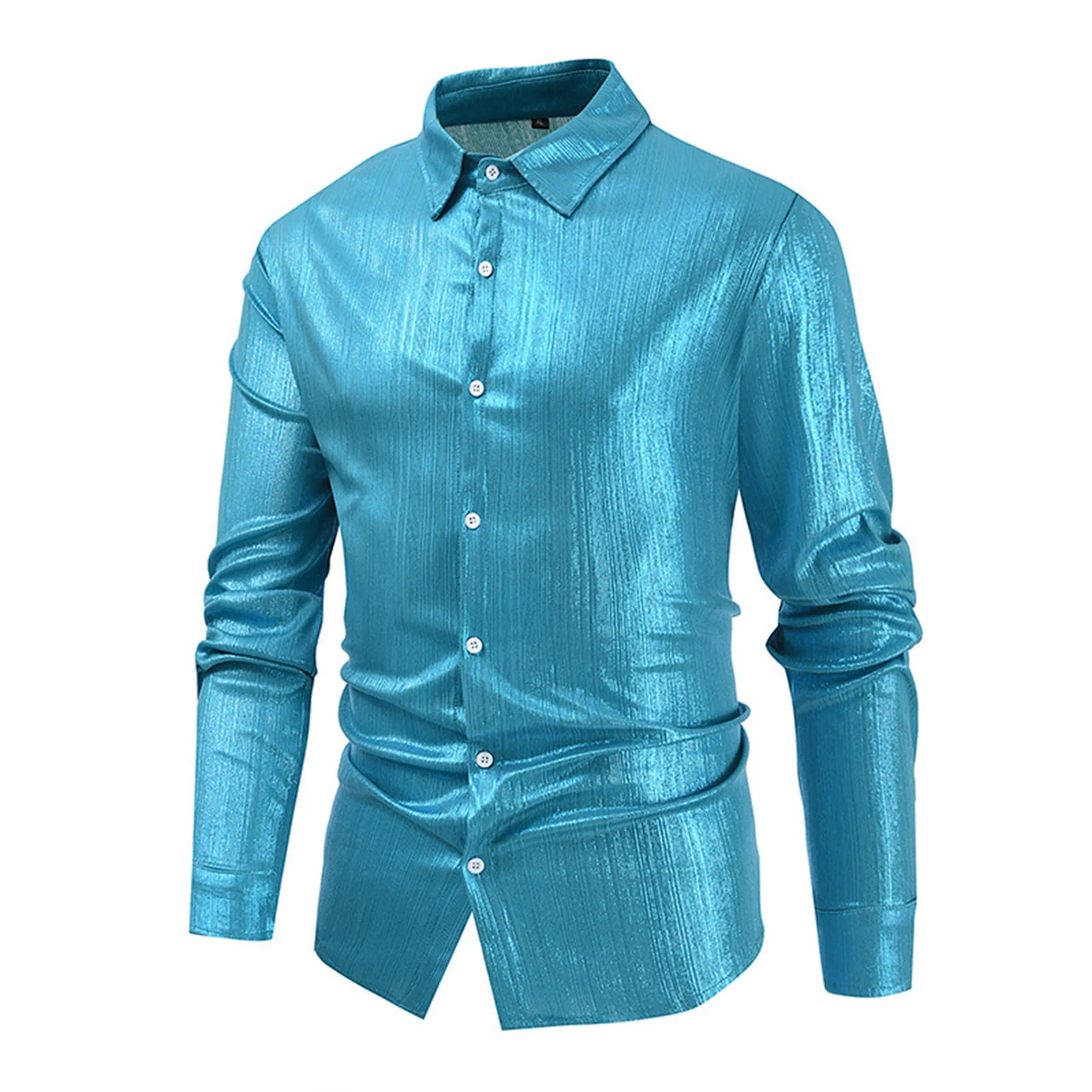 Men'S New Shirts Trend Shiny Long-Sleeved Solid Button Shirts Daily Causal Party Stage Performance Fashion Basic Shirts