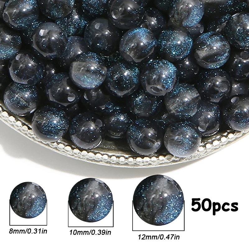 8/10/12mm 50 Stück Harzperlen mit Sternenhimmel-Effekt und Goldsprenkeln, Kreisförmige Zwischenperlen für DIY Armbänder, Halsketten und Handgemachtes Zubehör – Detail 4