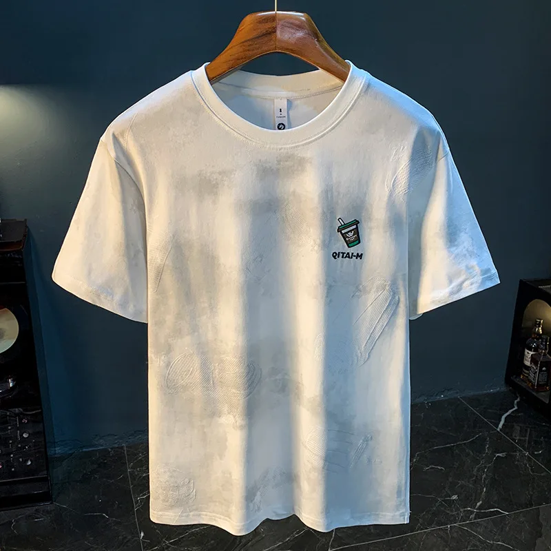 

Summer T-shirt for men, trendy and fashionable embroidered short sleeved top, casual and versatile Korean version shirt