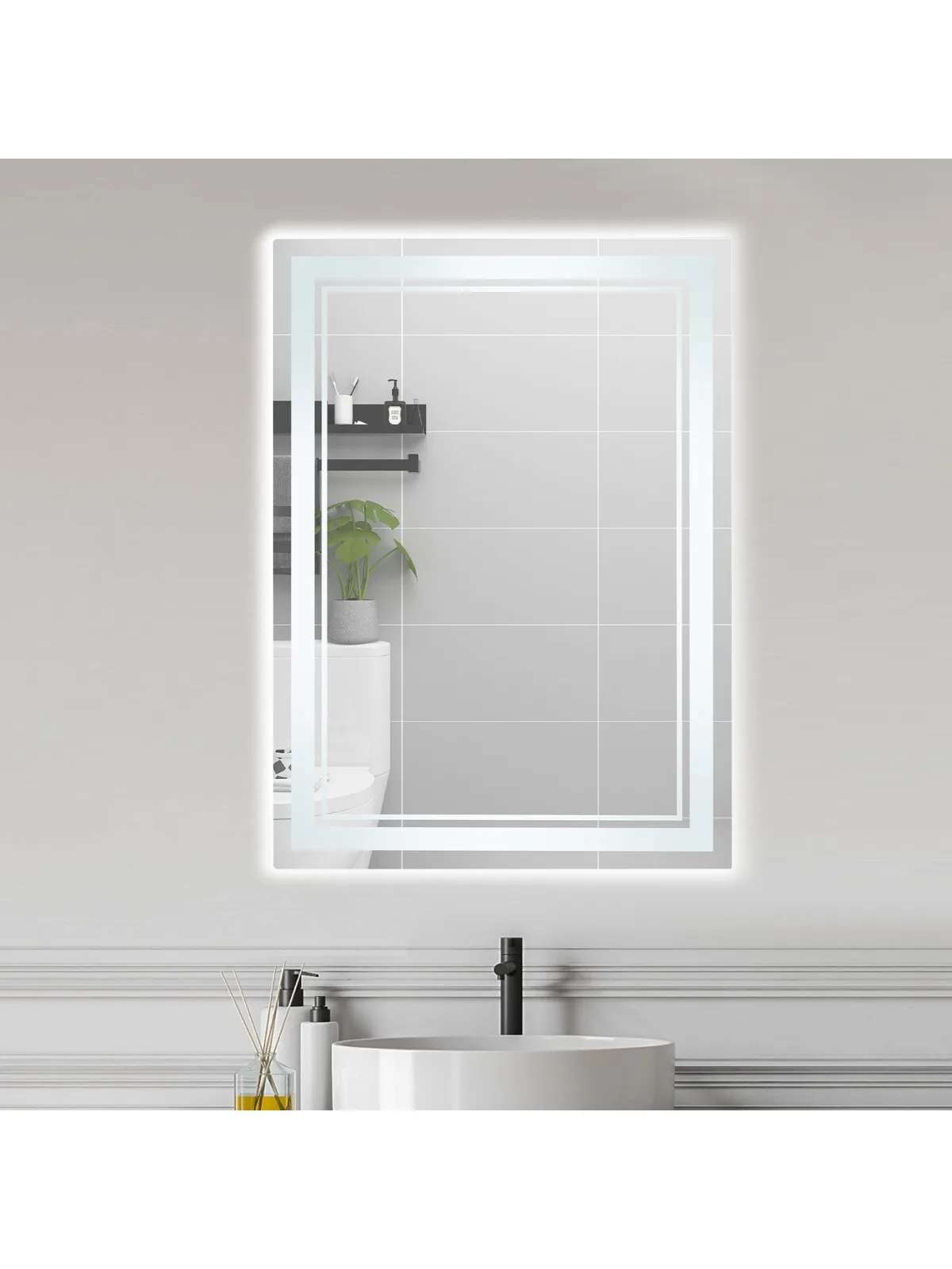 LED-Badezimmerspiegel, 70 x 50 cm, mit Touch-Steuerung, dimmbar, 3-Farben-Beleuchtung, Speicherfunktion, IPX4 wasserdichter Wandspiegel